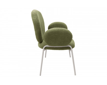 LeisureMod Celestial Boucle Dining Chair with White Powder-Coated Iron Frame - Green