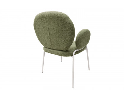 LeisureMod Celestial Boucle Dining Chair with White Powder-Coated Iron Frame - Green