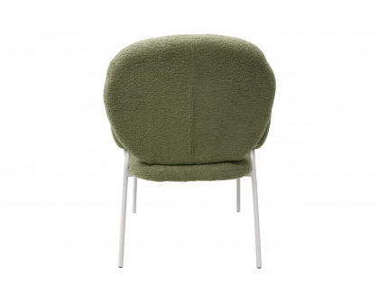 LeisureMod Celestial Boucle Dining Chair with White Powder-Coated Iron Frame - Green