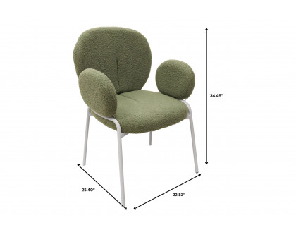 LeisureMod Celestial Boucle Dining Chair with White Powder-Coated Iron Frame - Green