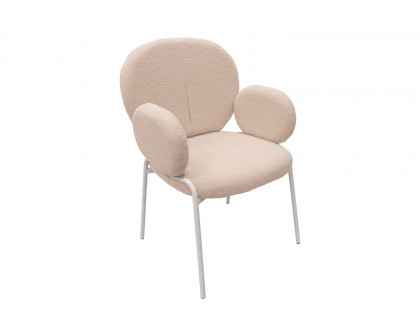 LeisureMod Celestial Boucle Dining Chair with White Powder-Coated Iron Frame