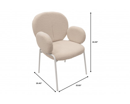 LeisureMod Celestial Boucle Dining Chair with White Powder-Coated Iron Frame - White