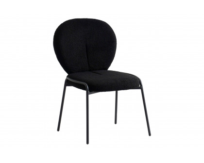 LeisureMod Celestial Mid-Century Modern Boucle Dining Side Chair with Black Powder Coated Iron Frame