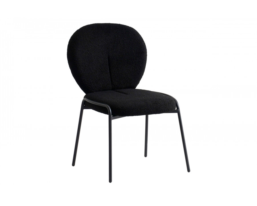 LeisureMod Celestial Mid-Century Modern Boucle Dining Side Chair with Black Powder Coated Iron Frame - Black