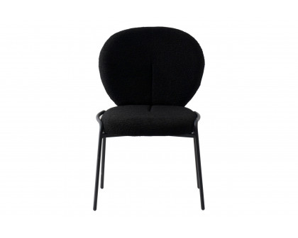 LeisureMod Celestial Mid-Century Modern Boucle Dining Side Chair with Black Powder Coated Iron Frame - Black