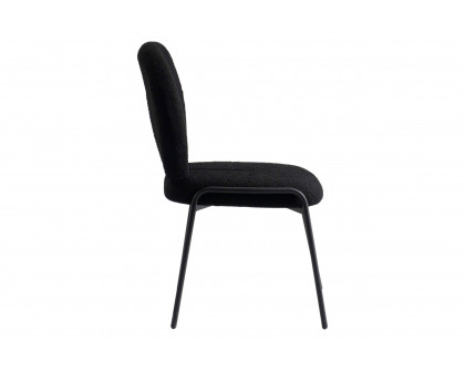 LeisureMod Celestial Mid-Century Modern Boucle Dining Side Chair with Black Powder Coated Iron Frame - Black