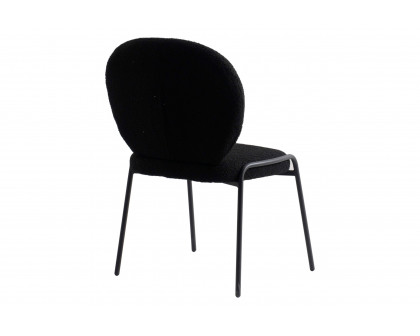 LeisureMod Celestial Mid-Century Modern Boucle Dining Side Chair with Black Powder Coated Iron Frame - Black