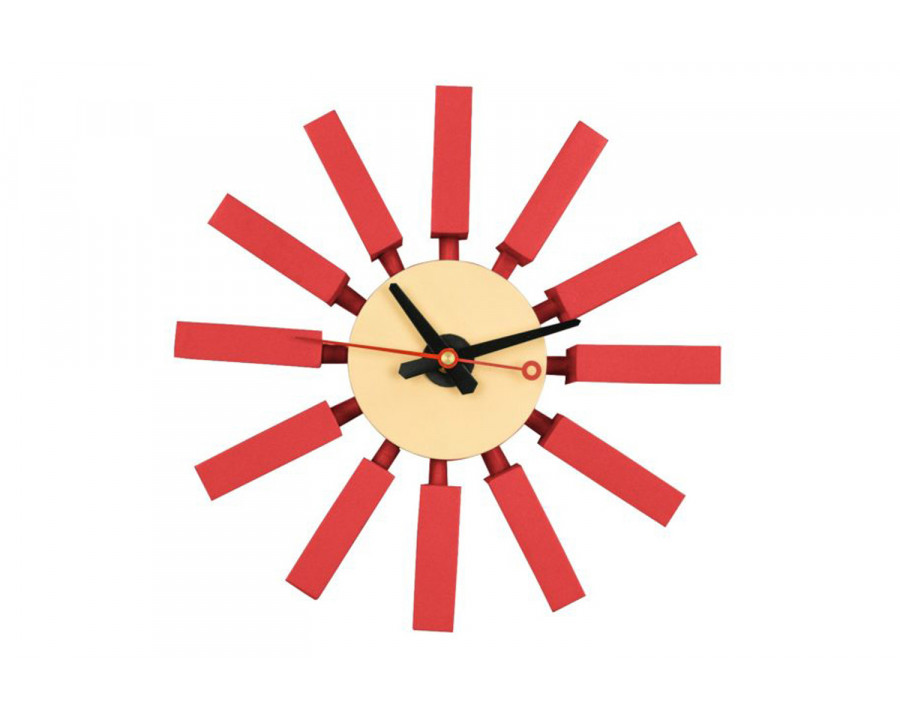 LeisureMod Vdara Modern Design Block Silent Non-Ticking Wall Clock - Red