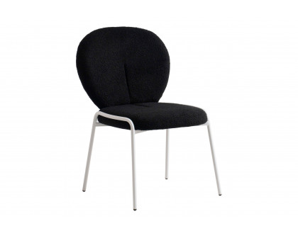 LeisureMod Celestial Mid-Century Modern Boucle Dining Side Chair with White Powder Coated Iron Frame