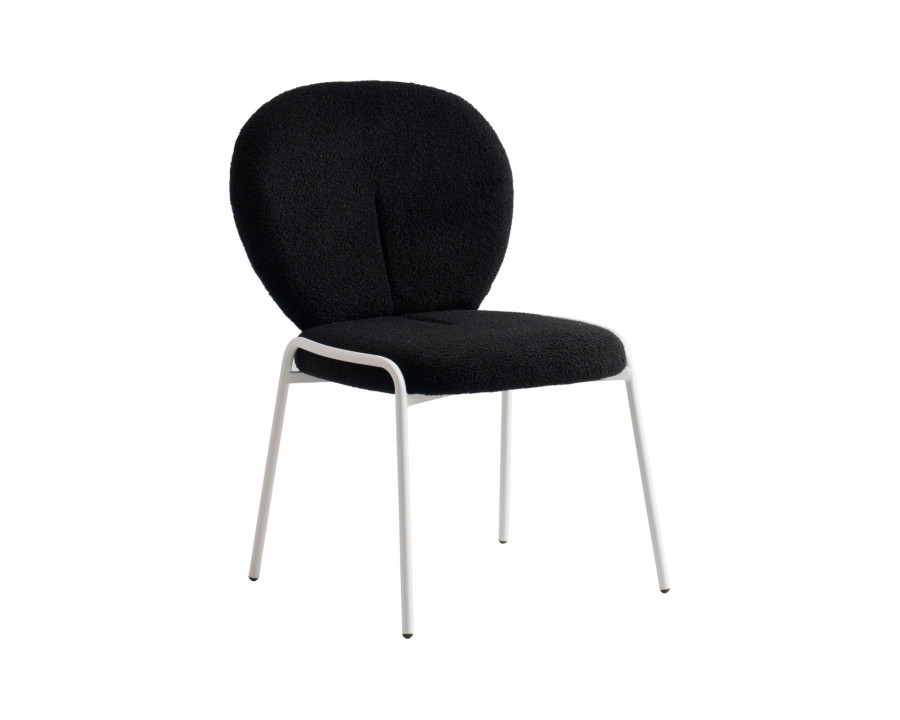 LeisureMod Celestial Mid-Century Modern Boucle Dining Side Chair with White Powder Coated Iron Frame - Black