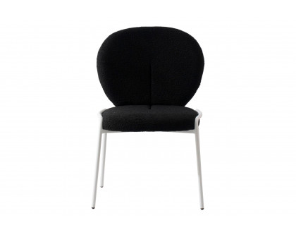 LeisureMod Celestial Mid-Century Modern Boucle Dining Side Chair with White Powder Coated Iron Frame - Black