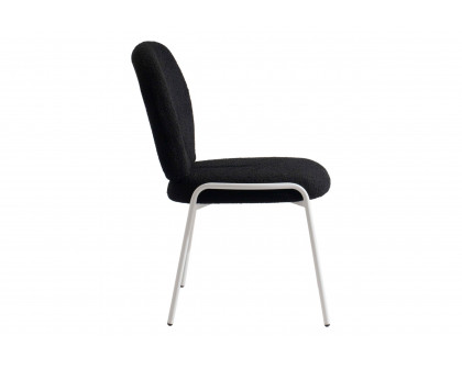 LeisureMod Celestial Mid-Century Modern Boucle Dining Side Chair with White Powder Coated Iron Frame - Black