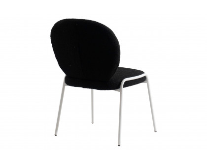 LeisureMod Celestial Mid-Century Modern Boucle Dining Side Chair with White Powder Coated Iron Frame - Black