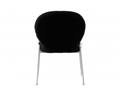 LeisureMod Celestial Mid-Century Modern Boucle Dining Side Chair with White Powder Coated Iron Frame - Black