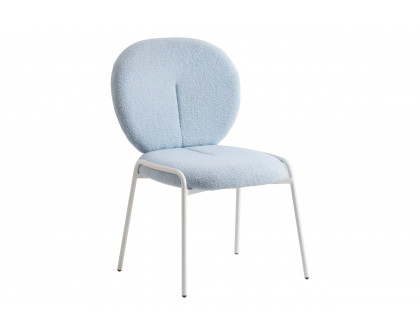 LeisureMod Celestial Mid-Century Modern Boucle Dining Side Chair with White Powder Coated Iron Frame