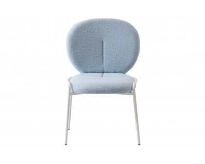 LeisureMod Celestial Mid-Century Modern Boucle Dining Side Chair with White Powder Coated Iron Frame - Blue