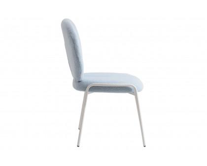 LeisureMod Celestial Mid-Century Modern Boucle Dining Side Chair with White Powder Coated Iron Frame - Blue