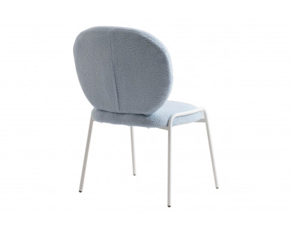 LeisureMod Celestial Mid-Century Modern Boucle Dining Side Chair with White Powder Coated Iron Frame - Blue