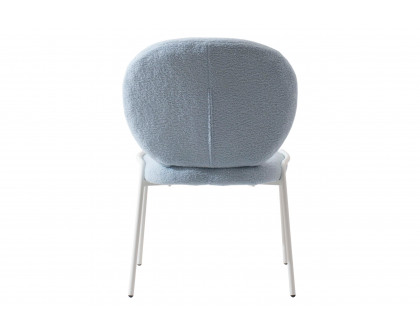 LeisureMod Celestial Mid-Century Modern Boucle Dining Side Chair with White Powder Coated Iron Frame - Blue