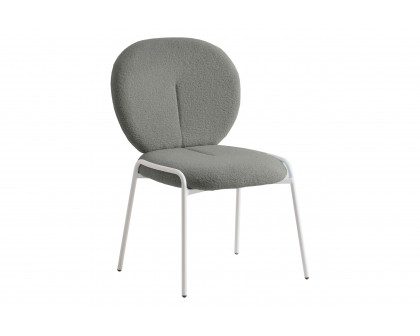 LeisureMod Celestial Mid-Century Modern Boucle Dining Side Chair with White Powder Coated Iron Frame