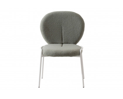 LeisureMod Celestial Mid-Century Modern Boucle Dining Side Chair with White Powder Coated Iron Frame - Green