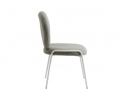 LeisureMod Celestial Mid-Century Modern Boucle Dining Side Chair with White Powder Coated Iron Frame - Green