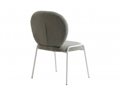 LeisureMod Celestial Mid-Century Modern Boucle Dining Side Chair with White Powder Coated Iron Frame - Green