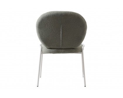 LeisureMod Celestial Mid-Century Modern Boucle Dining Side Chair with White Powder Coated Iron Frame - Green