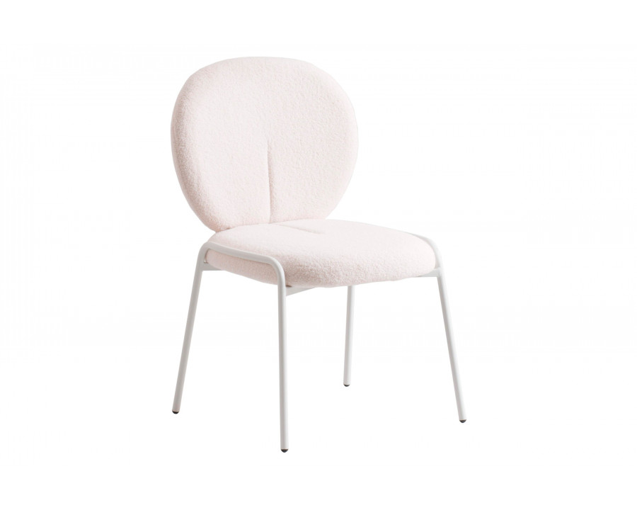 LeisureMod Celestial Mid-Century Modern Boucle Dining Side Chair with White Powder Coated Iron Frame