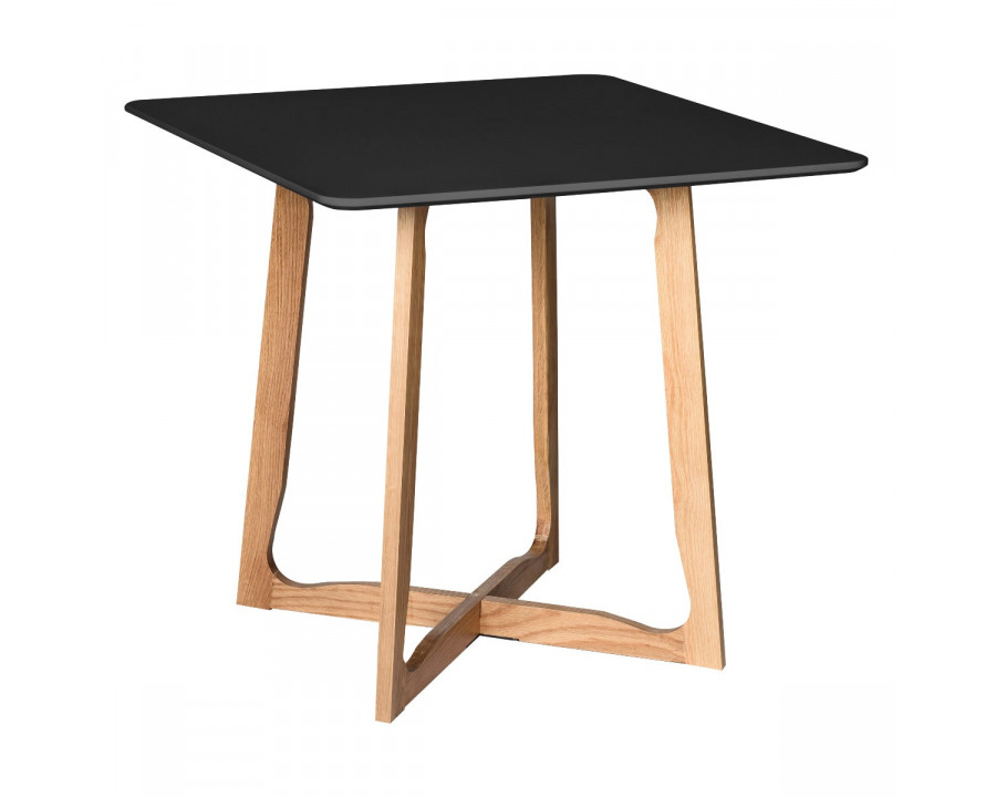 LeisureMod Cedar Square Bistro Dining Table with Natural Wood X-Shaped Sled Base