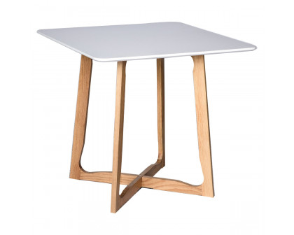 LeisureMod Cedar Square Bistro Dining Table with Natural Wood X-Shaped Sled Base