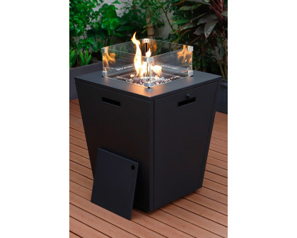 LeisureMod Chelsea Aluminum Patio Modern Propane Fire Pit Side Table - Black