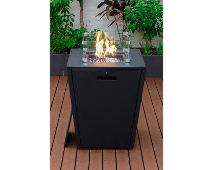 LeisureMod Chelsea Aluminum Patio Modern Propane Fire Pit Side Table - Black