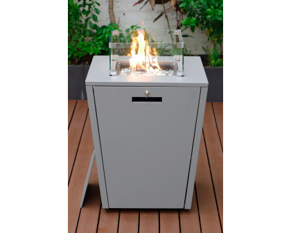 LeisureMod Chelsea Aluminum Patio Modern Propane Fire Pit Side Table - Gray