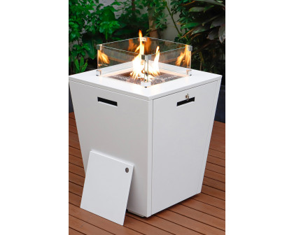 LeisureMod Chelsea Aluminum Patio Modern Propane Fire Pit Side Table - White