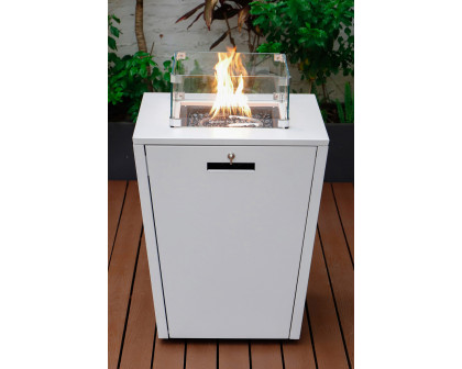 LeisureMod Chelsea Aluminum Patio Modern Propane Fire Pit Side Table - White