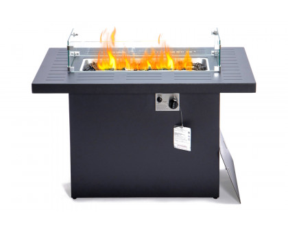 LeisureMod Chelsea Patio Modern Black Aluminum Propane Fire Pit Table - Black