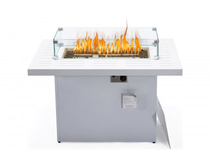 LeisureMod Chelsea Patio Modern Black Aluminum Propane Fire Pit Table - White