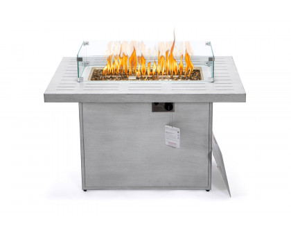 LeisureMod Chelsea Patio Modern Black Aluminum Propane Fire Pit Table - Weathered/Gray