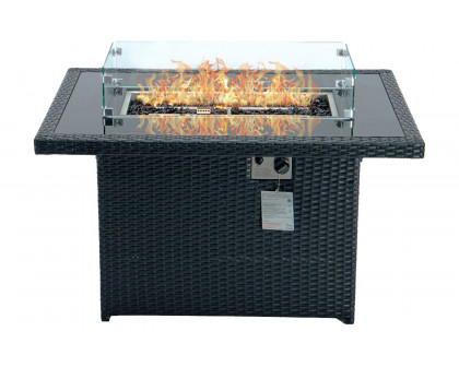 LeisureMod - Mace Patio Modern Wicker Propane Fire Pit Table