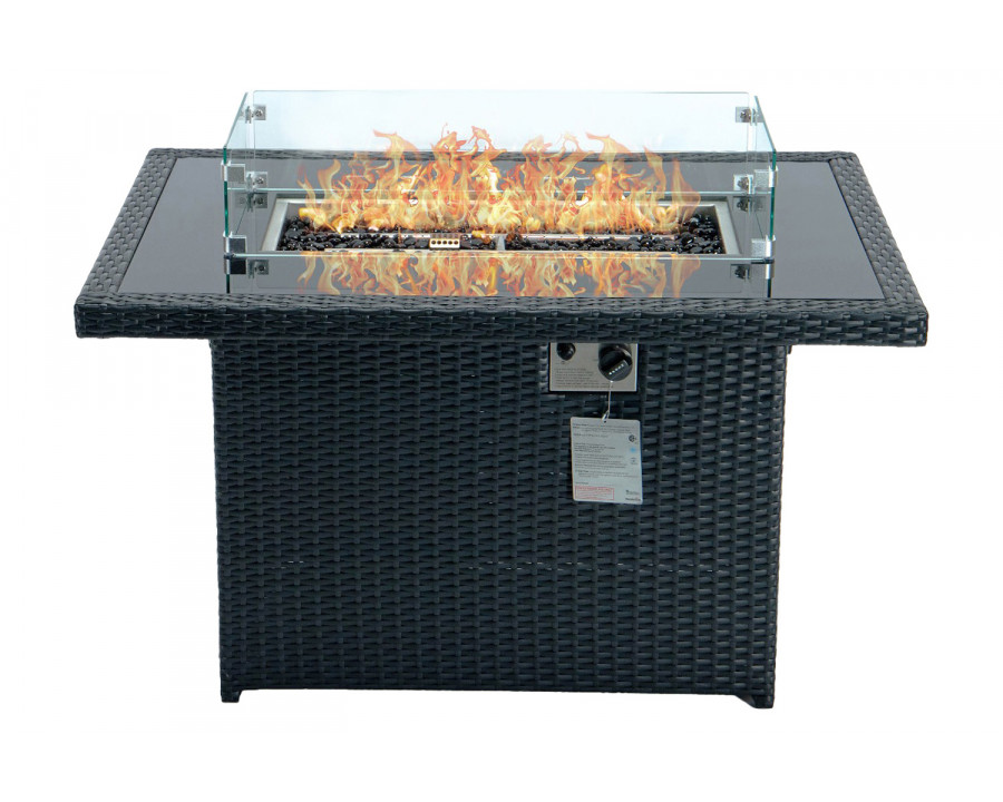 LeisureMod Mace Patio Modern Wicker Propane Fire Pit Table - Black