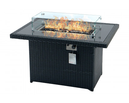 LeisureMod Mace Patio Modern Wicker Propane Fire Pit Table - Black