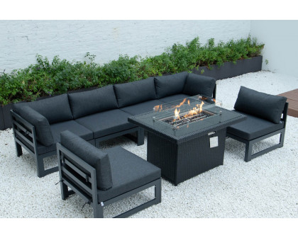 LeisureMod Mace Patio Modern Wicker Propane Fire Pit Table - Black