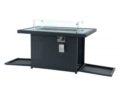 LeisureMod Mace Patio Modern Wicker Propane Fire Pit Table - Black