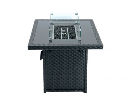 LeisureMod Mace Patio Modern Wicker Propane Fire Pit Table - Black