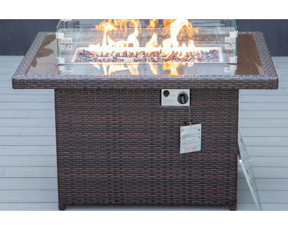 LeisureMod - Mace Patio Modern Wicker Propane Fire Pit Table