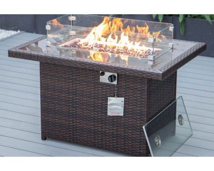 LeisureMod Mace Patio Modern Wicker Propane Fire Pit Table - Dark Brown