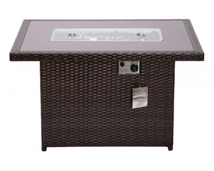 LeisureMod Mace Patio Modern Wicker Propane Fire Pit Table - Dark Brown