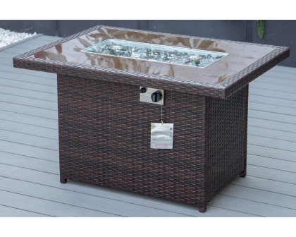 LeisureMod Mace Patio Modern Wicker Propane Fire Pit Table - Dark Brown