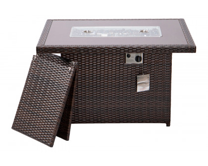 LeisureMod Mace Patio Modern Wicker Propane Fire Pit Table - Dark Brown